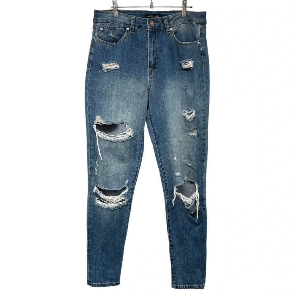 Sincerely Jules Distressed Blue Denim Skinny Jeans 30 - Picture 2 of 11